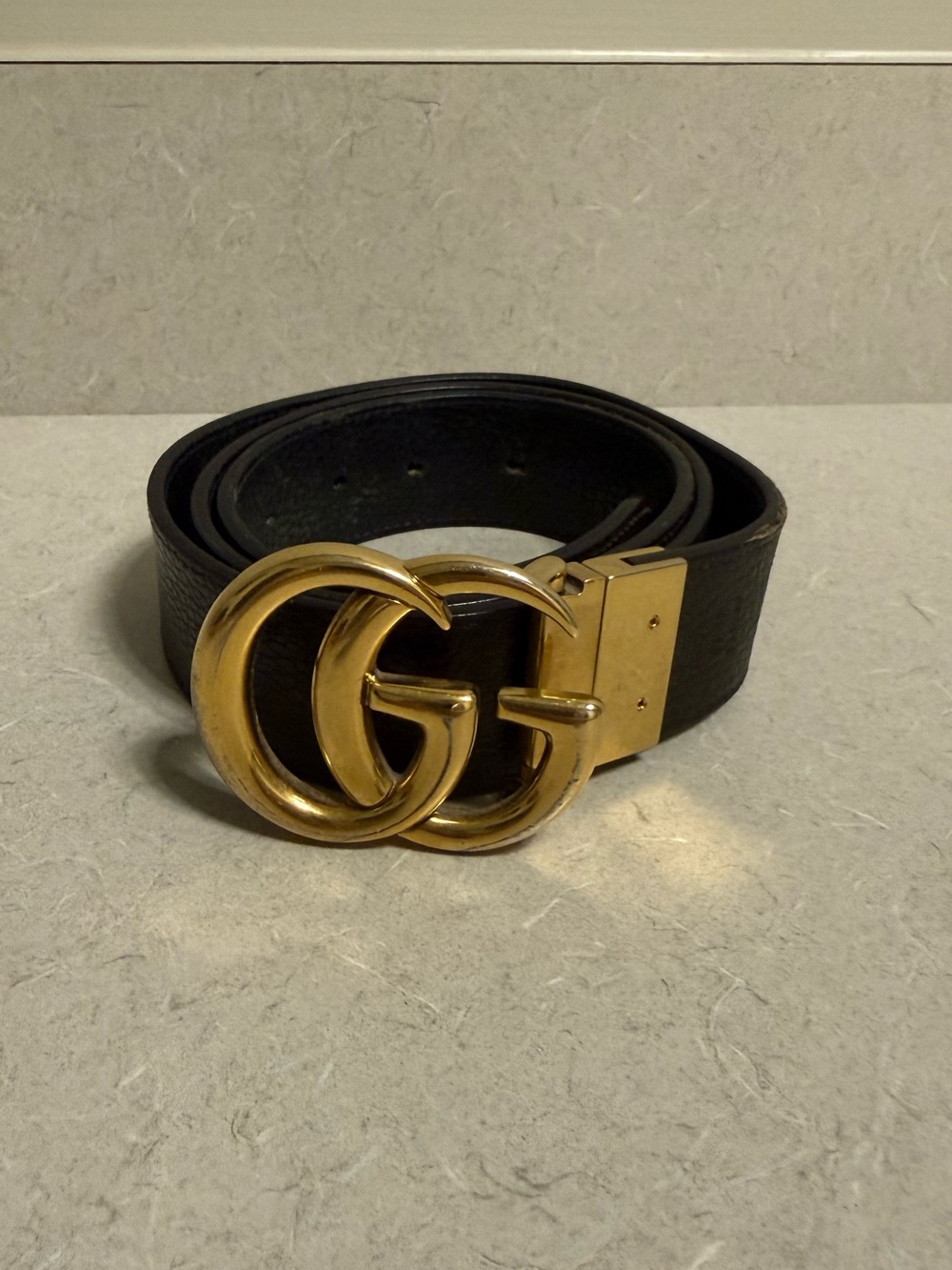Authentic Gucci Reversible Calfskin Double G Belt 95 38 Black/Brown